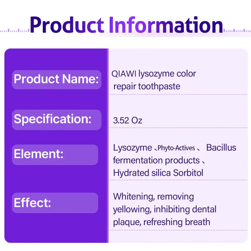 🦷 Lytic Enzy Purple Whitening Toothpaste Instant Stain Removal & Color Repair for Bright, Fresh Teeth.