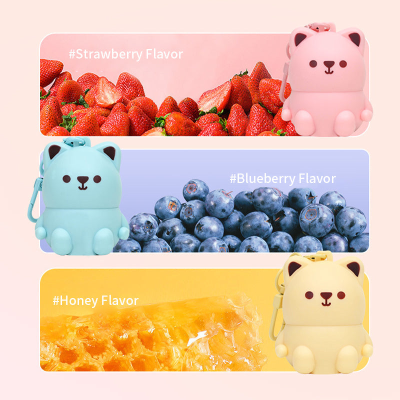 Juxek™ Fruit Flavored Lip Balm, Cute Bear Design, Strawberry, Blueberry and Honey Flavors
