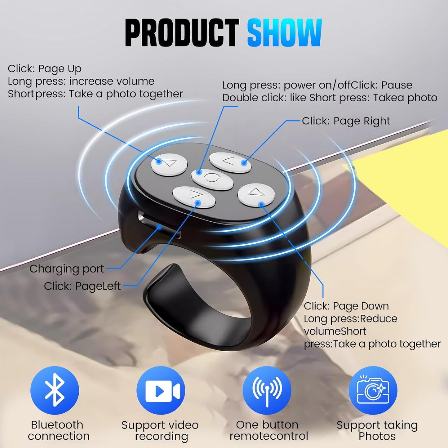 QIAWI ™Bluetooth Finger Ring Remote — Control Your Phone Without Touching It